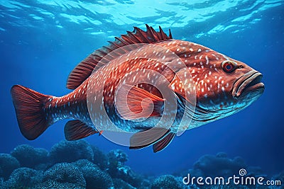 Mesmerizing Grouper Fish of the Deep - Generative AI Stock Photo