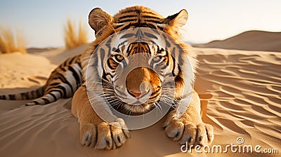 Desert Mirage: Camouflaged Tiger in Sandy Landscape Stock Photo