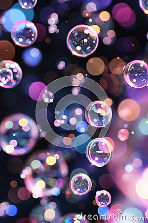 A mesmerizing image of translucent bubbles floating against a dark backdrop Stock Photo
