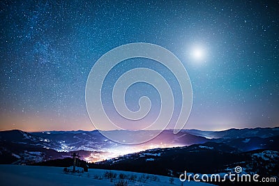 Mesmerizing landscape of falling stars Stock Photo