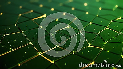 Mesmerizing Low Poly Technology Background with Green Abstract Triangle Field: Intricate & Futuristic Design in 3D Rende Stock Photo