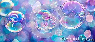 Mesmerizing macro view of iridescent soap bubbles revealing delicate patterns and transient beauty Stock Photo