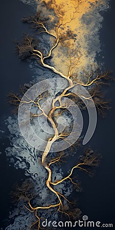 Abstract Tree In Water: Dark White And Light Indigo Hyperrealistic Illustration Stock Photo