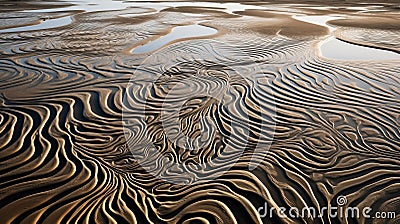 Ephemeral Patterns: Close-up Of Dune Patterns And Water At Low Tide Stock Photo