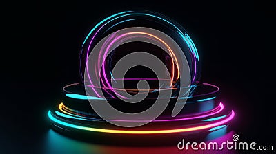 A mesmerizing neon light sculpture resting on a table. Generative ai Stock Photo