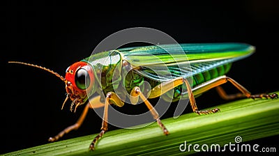 Mesmerizing Optical Illusion: Green Insect With Red Eyes On Blade Stock Photo