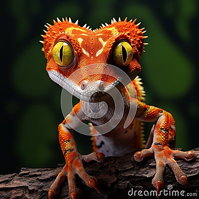 Mesmerizing Optical Illusion: Vibrant Orange Gecko On Log Stock Photo