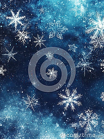 A mesmerizing pattern of abstract snowflakes and shimmering lines forms a calming winter setting, enveloping everything Stock Photo