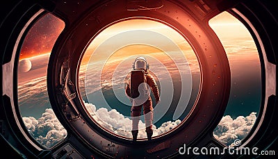 Alone in the Void: An Astronaut's View of the Interstellar created with Generative AI technology Stock Photo