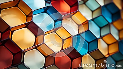 Colorful Triangular Tiles: Abstract Geometric Patterns in Honeycomb Structure Stock Photo