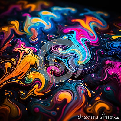 Cosmic Galaxy: Vibrant Psychedelic Swirls on Black Velvet Stock Photo