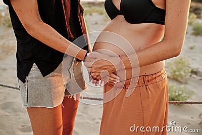 Mesmerizing shot of a lovely pregnant couple - lesbian family concept Stock Photo