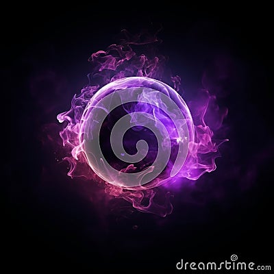 fantasy glowing purple flaming sphere. set on a black background. Cartoon Illustration