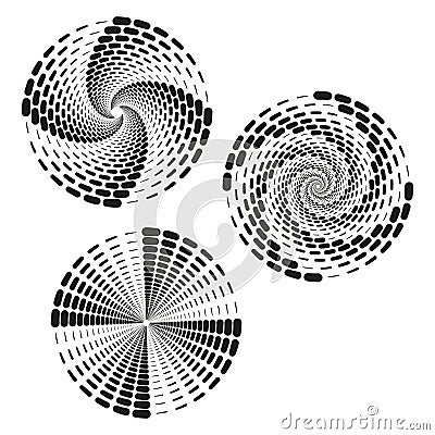 Mesmerizing spiral circles. Dynamic dotted pattern. Bold black optical swirl. Vector rotating shape. Vector Illustration