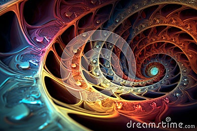 Mesmerizing spiral fractal dance of complexity, Generative AI Stock Photo