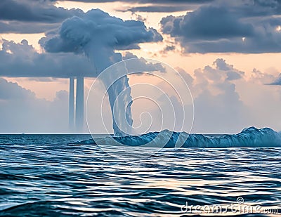 The mesmerizing spiral pattern of a waterspout forming over a body of water Stock Photo