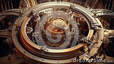 visualization of an intricately detailed, steampunk-inspired time machine Stock Photo