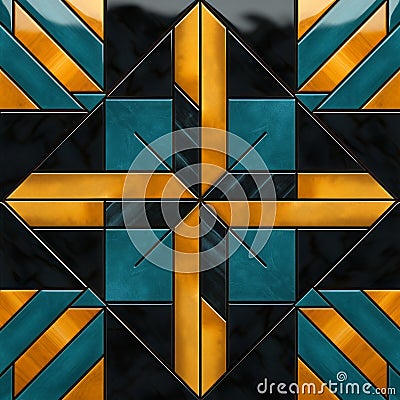Turquoise And Orange Tile Design With Multifaceted Geometry Stock Photo