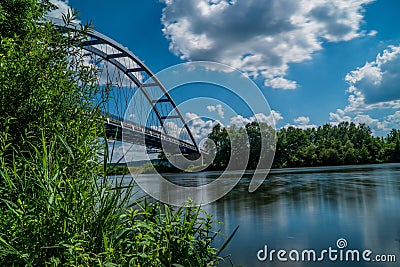 Mesmerizing view of a beautiful Missouri river, a bridge at Leavenworth Kansas Stock Photo