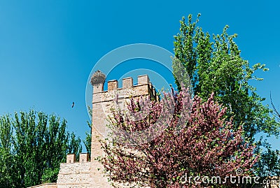 Mesmerizing view of a beautiful Tower of Catholic Diocese of Alcala de Henares, Spain Stock Photo