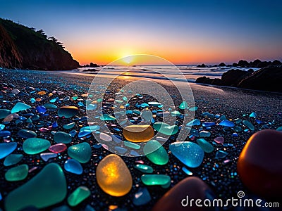 Mesmerizing view of Glass Beach with colorful sea glasses Stock Photo