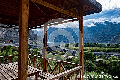 Mesmerizing view of Tortum Lake from a pavilion in Erzurum, Turkey Stock Photo