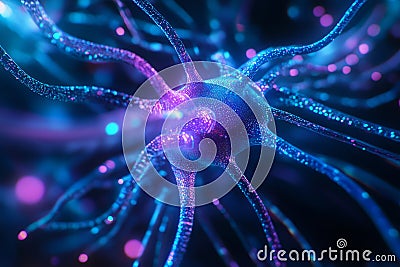 A mesmerizing visualization of futuristic data streams flowing through a high-tech neural matrix. Stock Photo