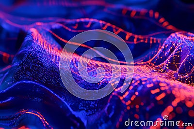 A mesmerizing visualization of futuristic data streams flowing through a high-tech neural matrix. Stock Photo