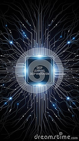 Glowing nodes and lines form a neural network, text reads 