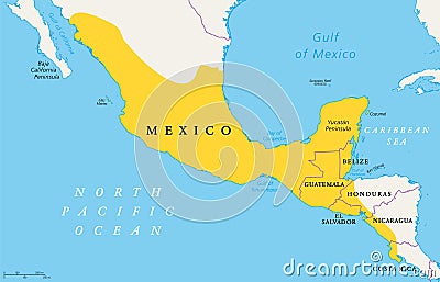 Location of Mesoamerica, political map, pre Columbian region and area Vector Illustration