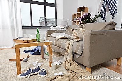 Messy home living room with scattered stuff Stock Photo