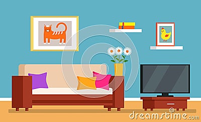 The mess in the room, dirty interior of the living room. cleaning concept for a cleaning company. flat vector Cartoon Illustration