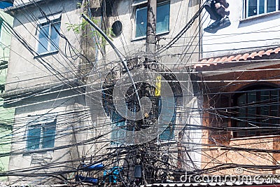 Mess of wires in favela Rocinha Stock Photo