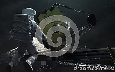 A message from aliens on the telescope by James Webb. JWST launch art. Elements of image provided by Nasa Stock Photo