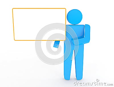 Message Board. 3D little human character Stock Photo