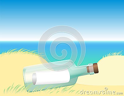 Message in a bottle beach Vector Illustration