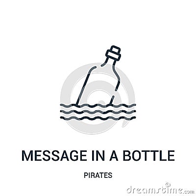 message in a bottle icon vector from pirates collection. Thin line message in a bottle outline icon vector illustration. Linear Vector Illustration