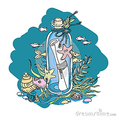 Message in a bottle Cartoon Illustration