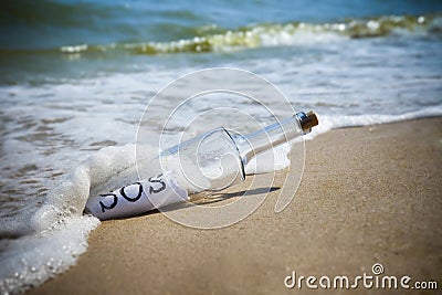 Message in a bottle / SOS! Stock Photo