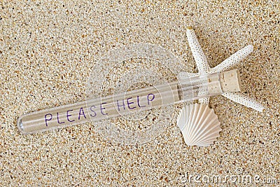 Message in a bottle style with cork lid and wordings Please Help Stock Photo