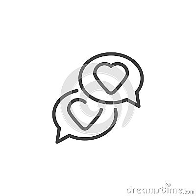 Message bubble with hearts line icon Cartoon Illustration