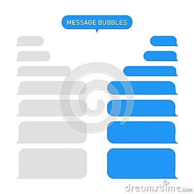 Message bubble for text. Chat or messenger in phone. Box for sms and speech. Interface for social app-talk. Blue and gray template Vector Illustration