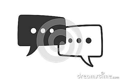 Message bubbles icon. Black and white chat bubble with three dots overlapping other one. Messaging concept. Flat vector Cartoon Illustration