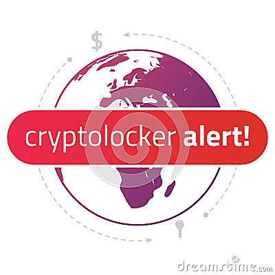 Message cryptolocker alert on the background of a world map. Vector Illustration