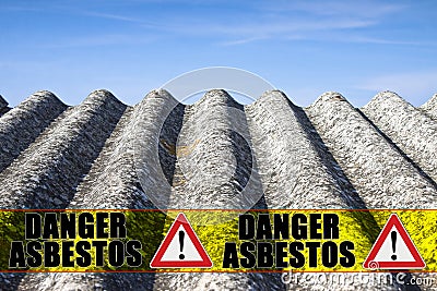 The message `danger asbestos` written on a yellow stripe Stock Photo