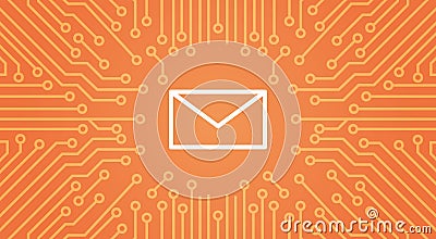 Message Envelope Icon Over Computer Chip Moterboard Background Banner Vector Illustration