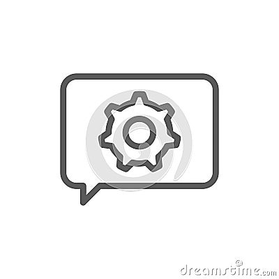 Message with gear wheel, faq, technical assistance line icon. Vector Illustration