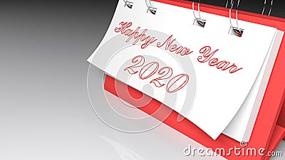 Message holder on a desk, with the write Happy New Year 2020 - 3D rendering illustration Cartoon Illustration