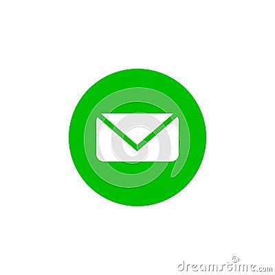 Message icon, email, letter sign, white on white-green background. Vector flat illustration. Stock Photo