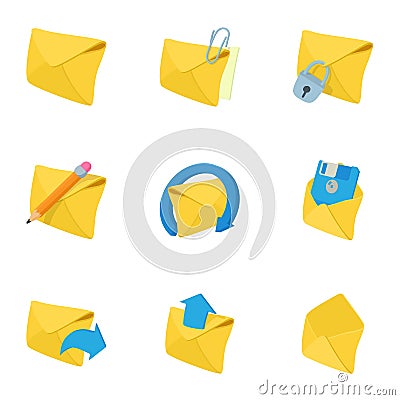 Message icons set, cartoon style Vector Illustration